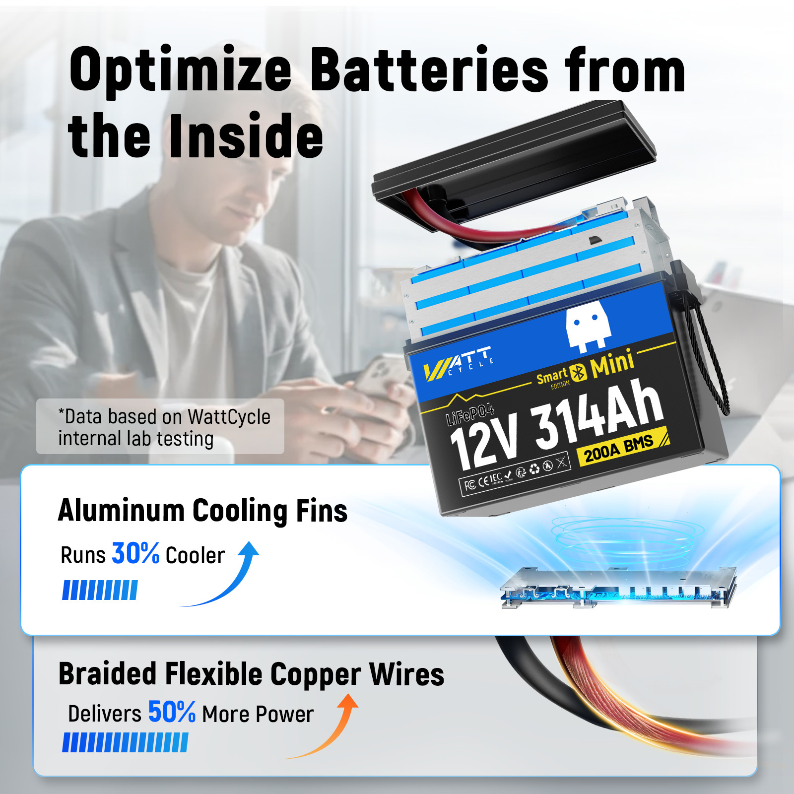1-4Pack WattCycle 12V 300Ah 314Ah LiFePO4 Battery Deep Cycle RV Off-Grid Solar