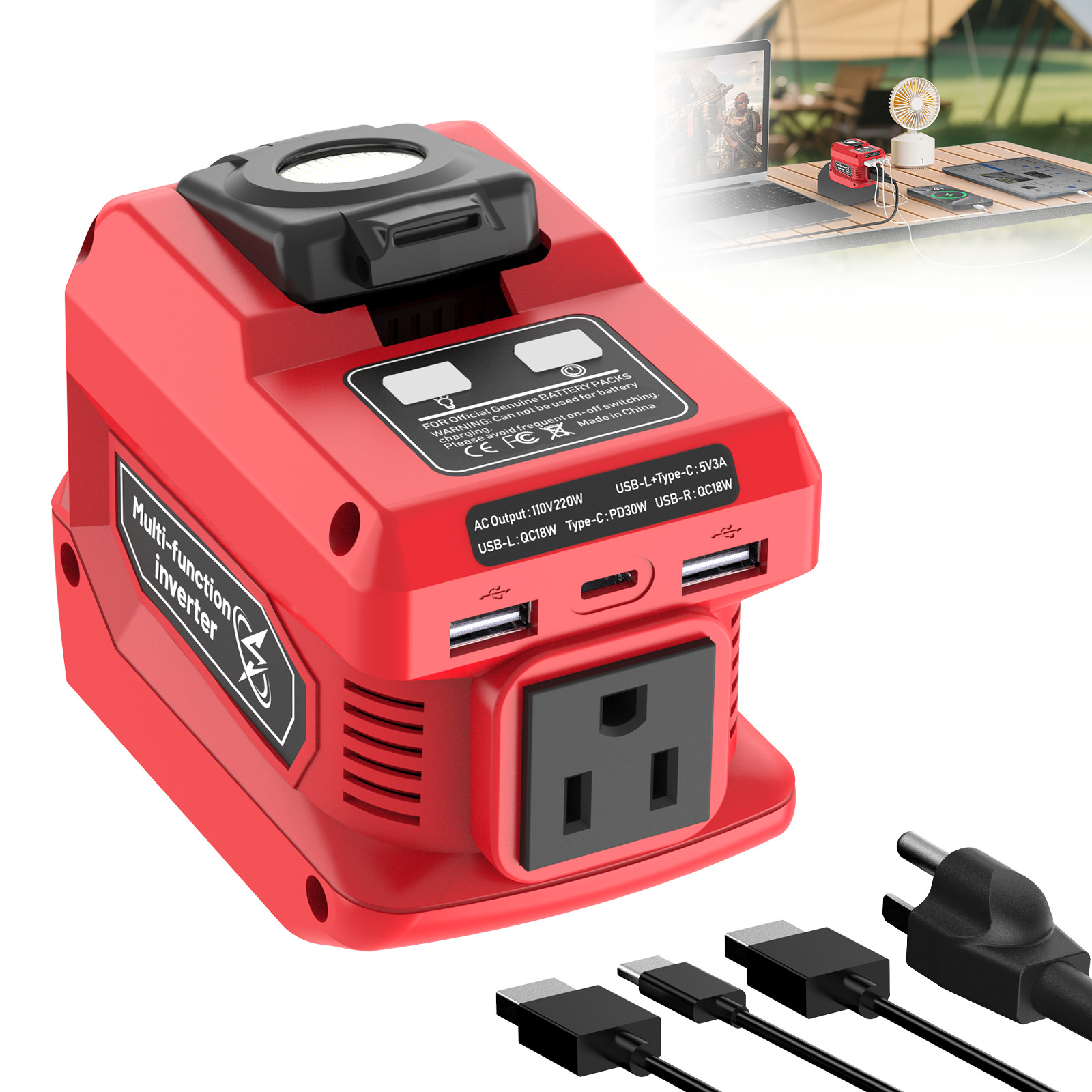220W Power Inverter Compatible with Milwaukee 18V Battery – DC 18V to 110V AC