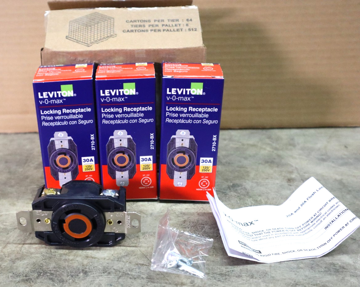 Leviton 2710-BX 30 Amp Nylon Locking Single Outlet, Black 125/240V
