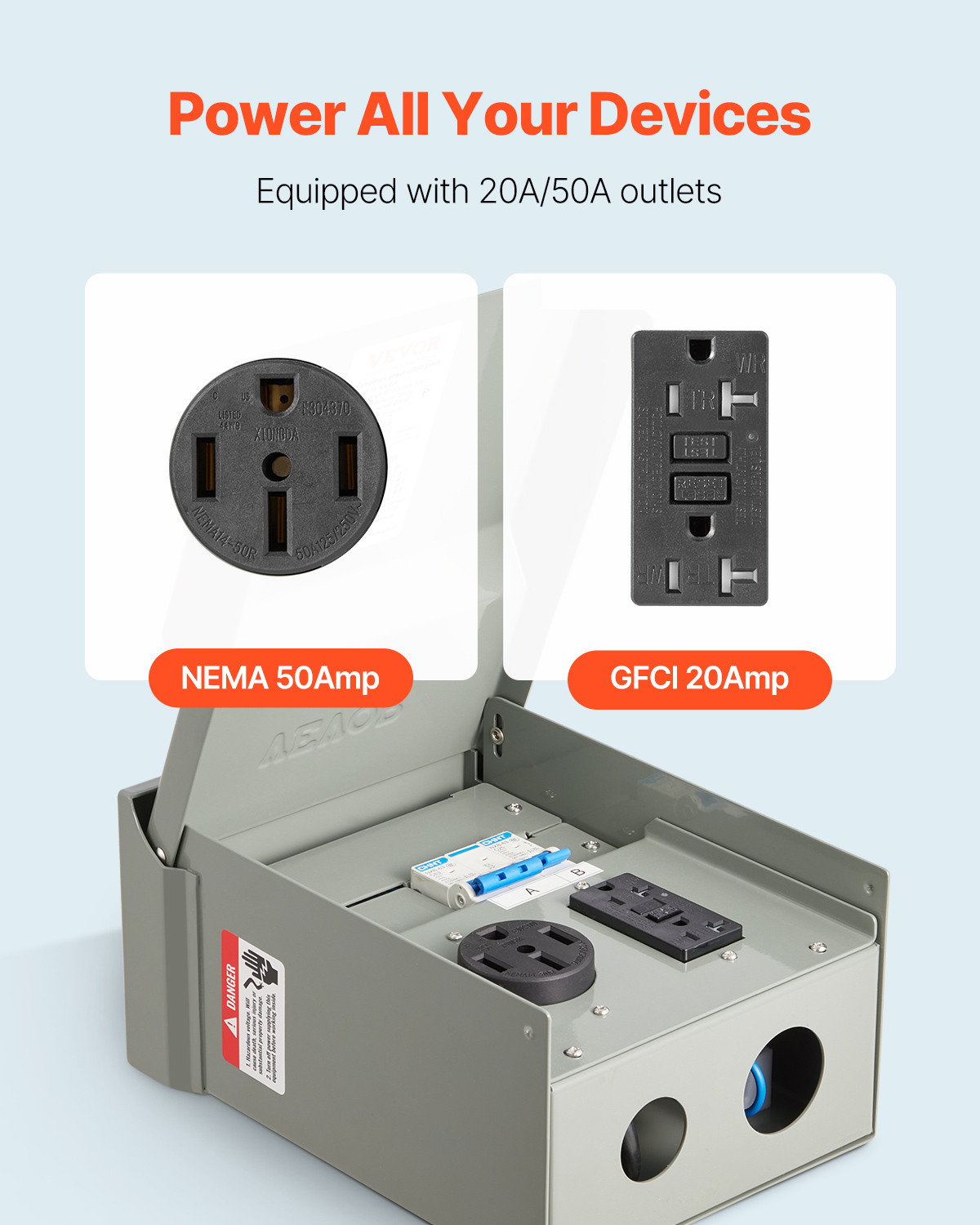 VEVOR Temporary Power Outlet Panel RV Electrical Panel 20 50 Amp RV Outlet Box