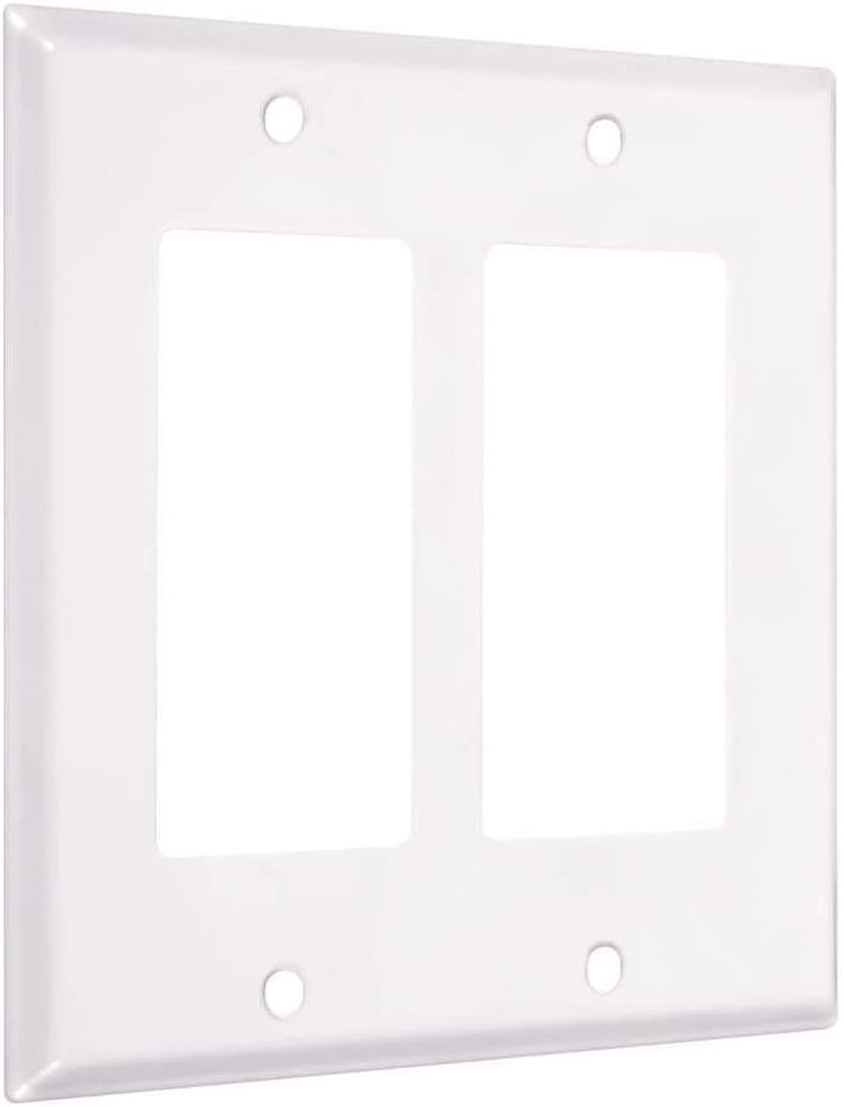 2-Gang Wall Plate Metal Decorator Cover for Outlets Smooth White Standard Size