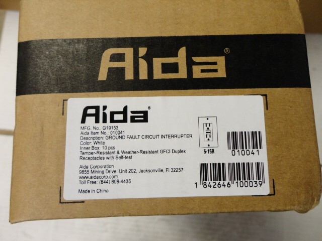 GFCI Receptacle Aida 5-15R White 10pcs