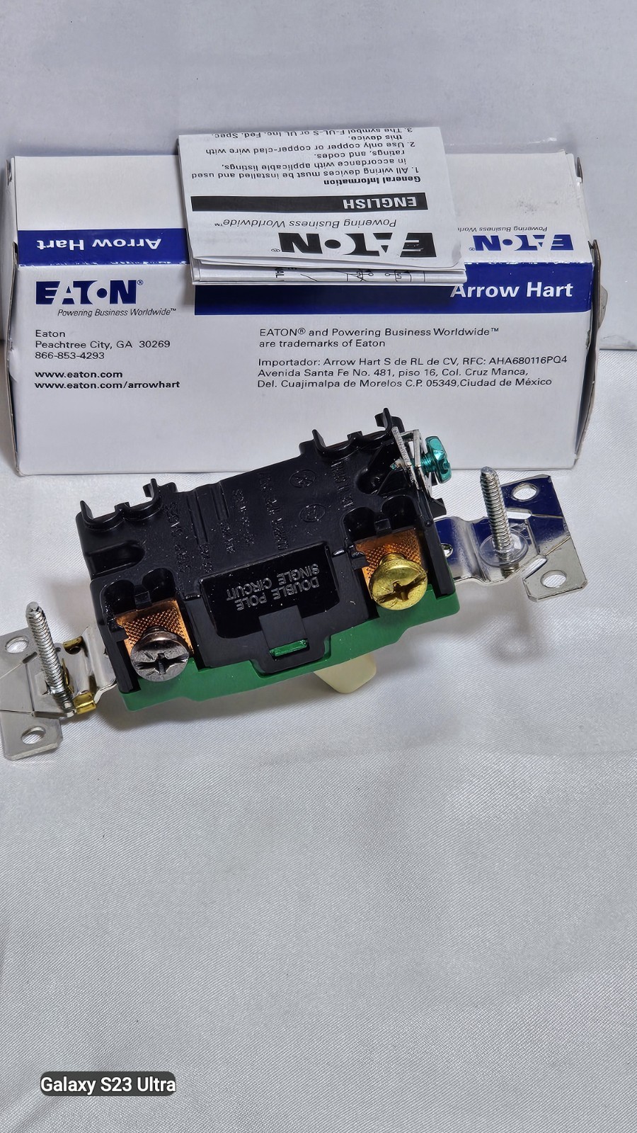 Eaton 3032V Double Pole Toggle Switch Ivory 30A 120/277V Grounding