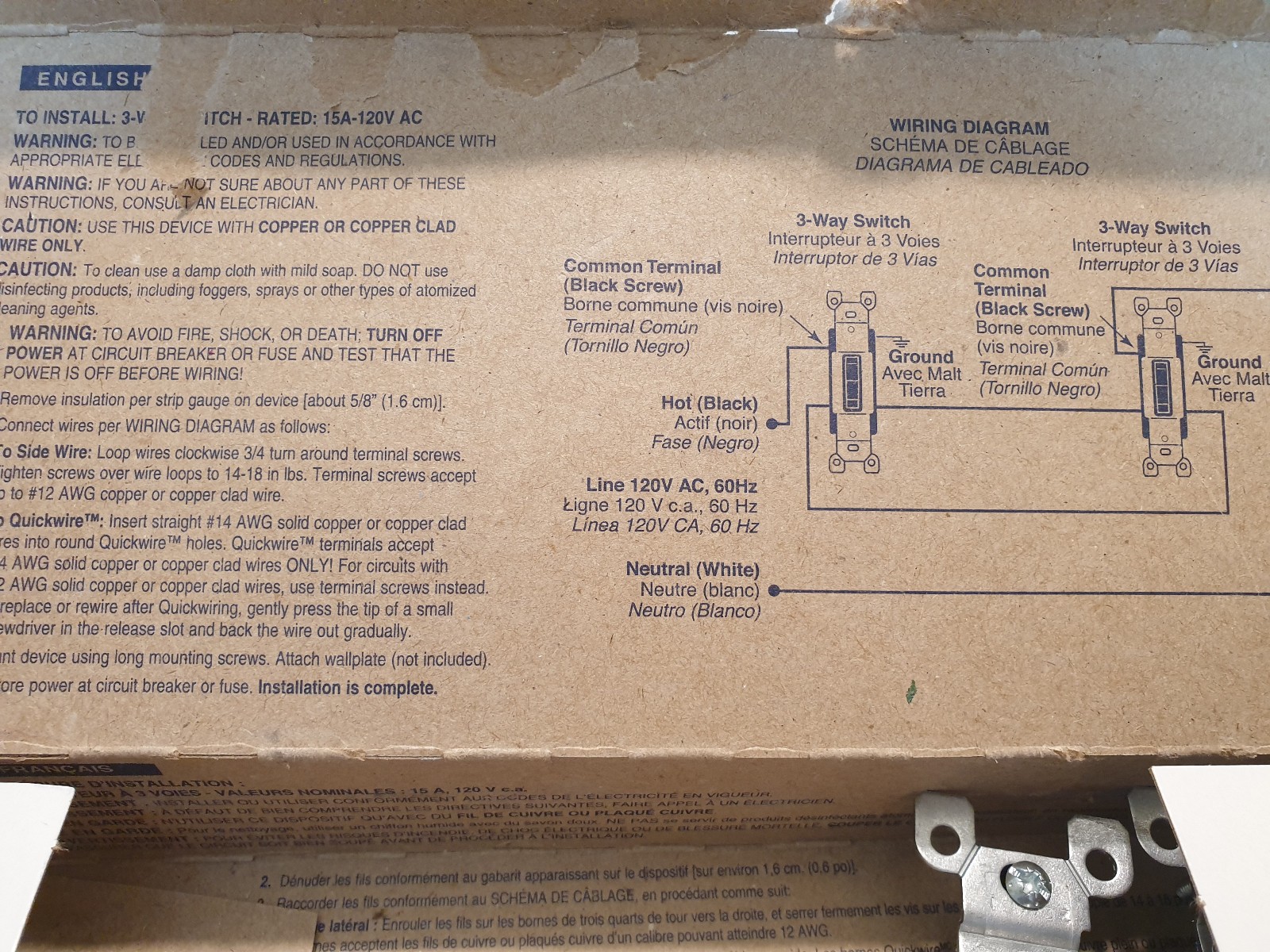 Leviton 2-Pack Standard USA 3-Way Switches 1453-2WM White UL Listed