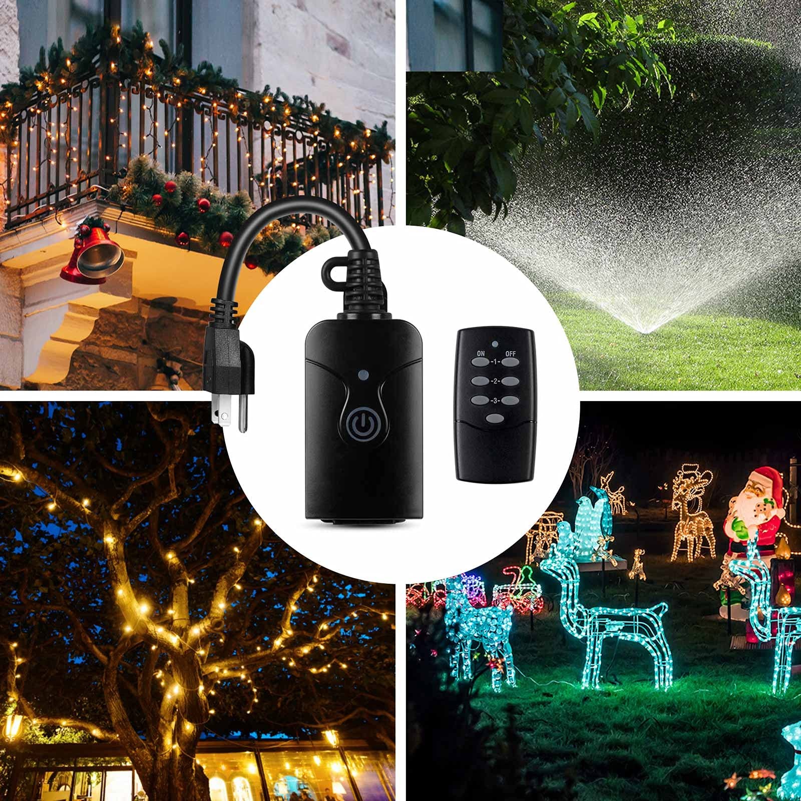 Outdoor Indoor Wireless Remote Control 3-Prong Outlet Weatherproof Heavy Duty…