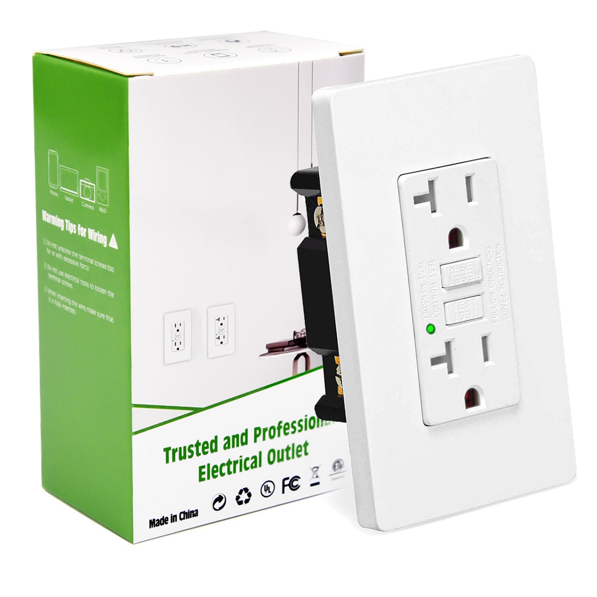 4 x GFCI Non-TR Outlet 20A Ground Fault Receptacle, LED Indicator, w/wall Plate