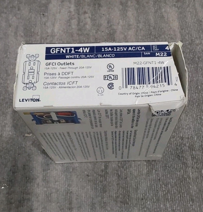 Leviton M22 GFNT1-4W 15A 125V GFCI Duplex Wall Outlet (4-Pack) White – NEW B3