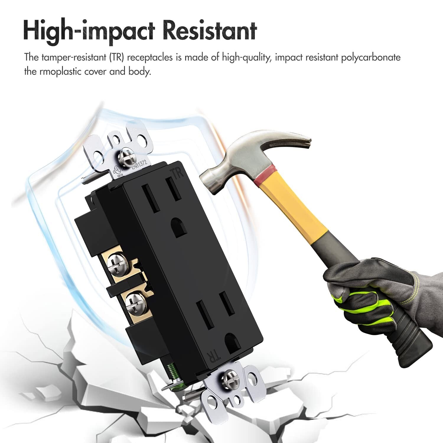 50Pack Black Outlet Socket, Decora Duplex Receptacle 15 Amp, 125 Volt With plate