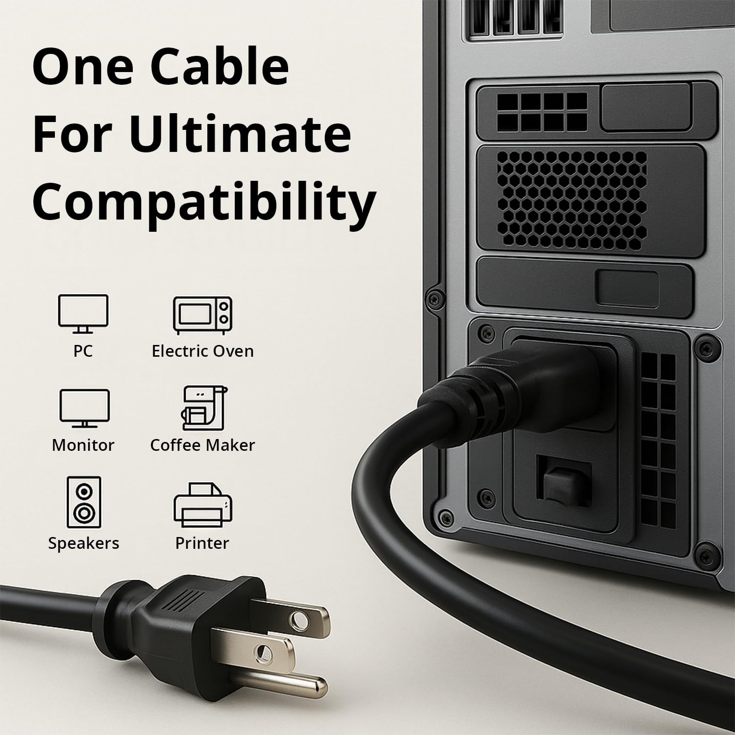 Kado 1.5m 3 Prong AC Power Cord 2-Pack, 5 Feet 125 Volts 10 Amps black