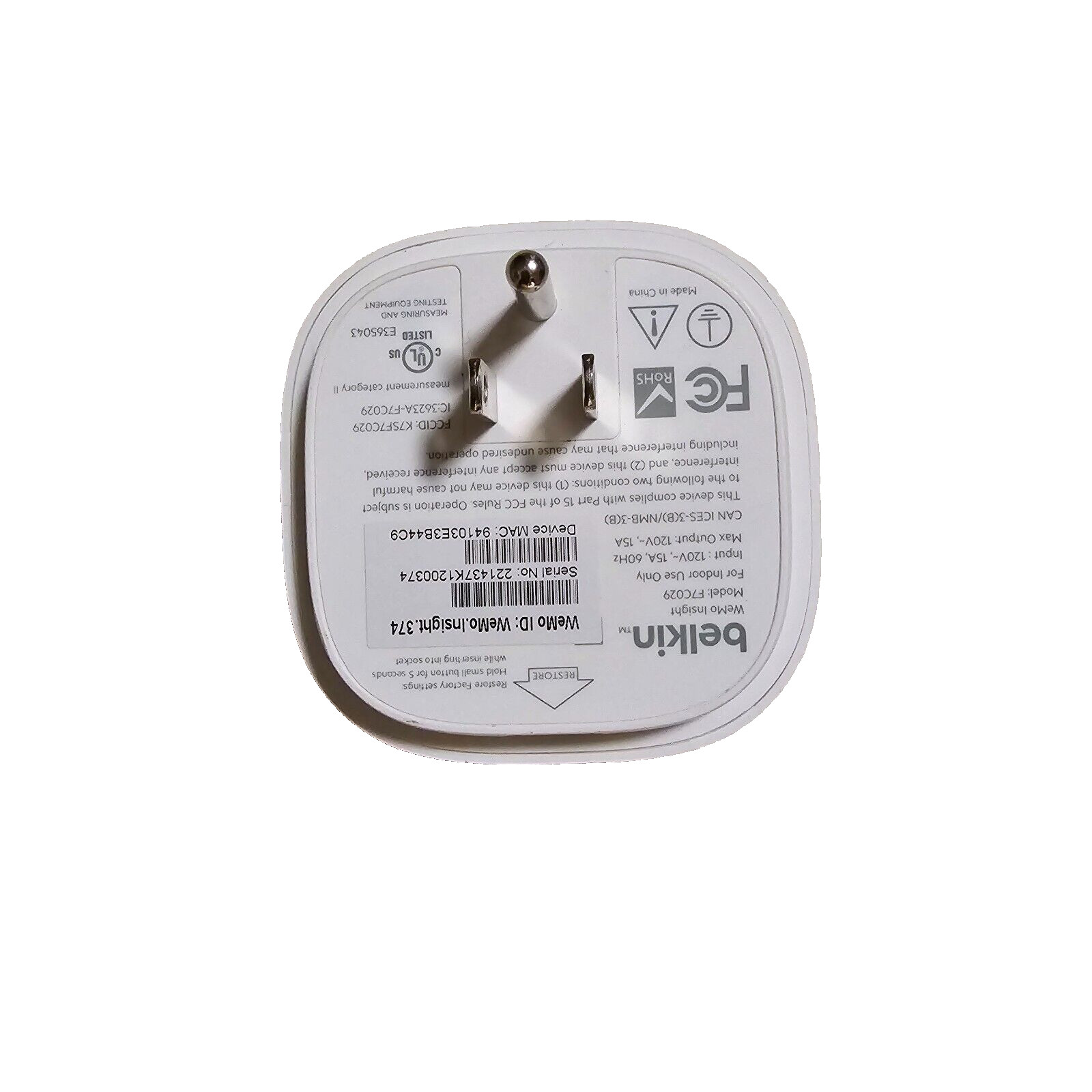 Belkin Wemo Insight Smart Plug Model FC029 White Color 120V -15A USA Seller