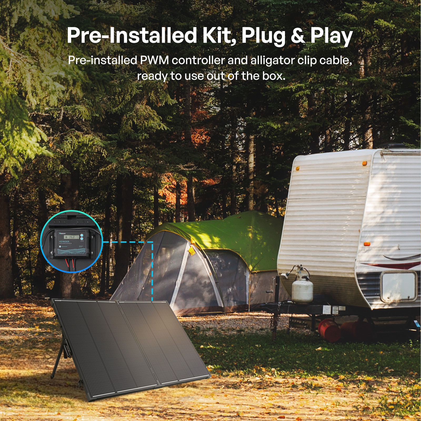 Renogy 200W 12V N-Type Portable Solar Panel Suitcase Kit with 20A PWM Controller