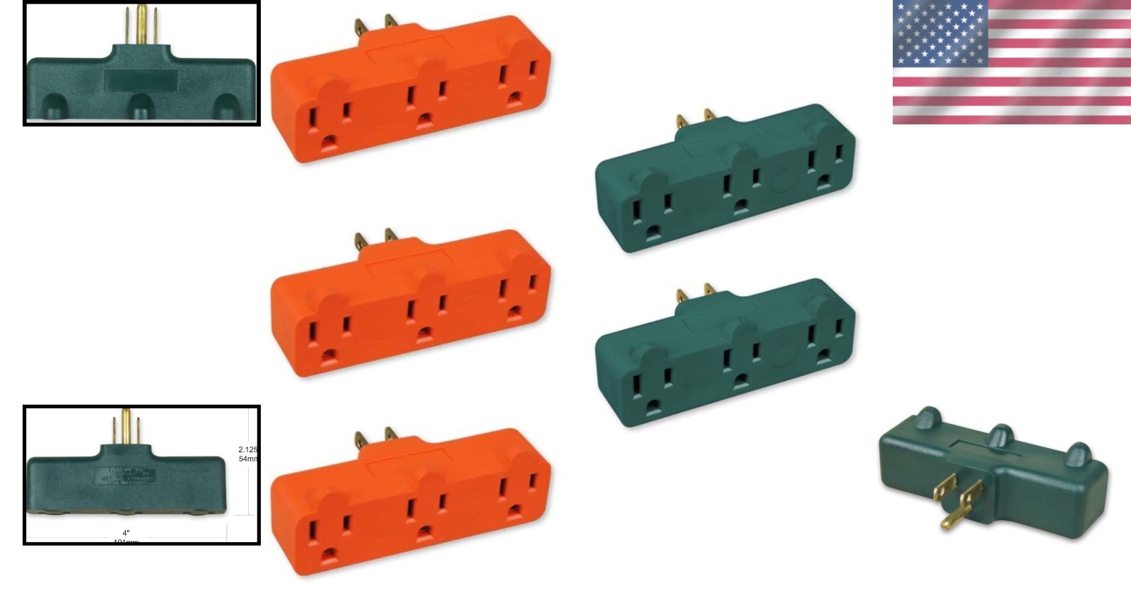 3-Prong 3-Outlet Extender Adapter: Heavy Duty, 5-Pack – Space Saving Solution