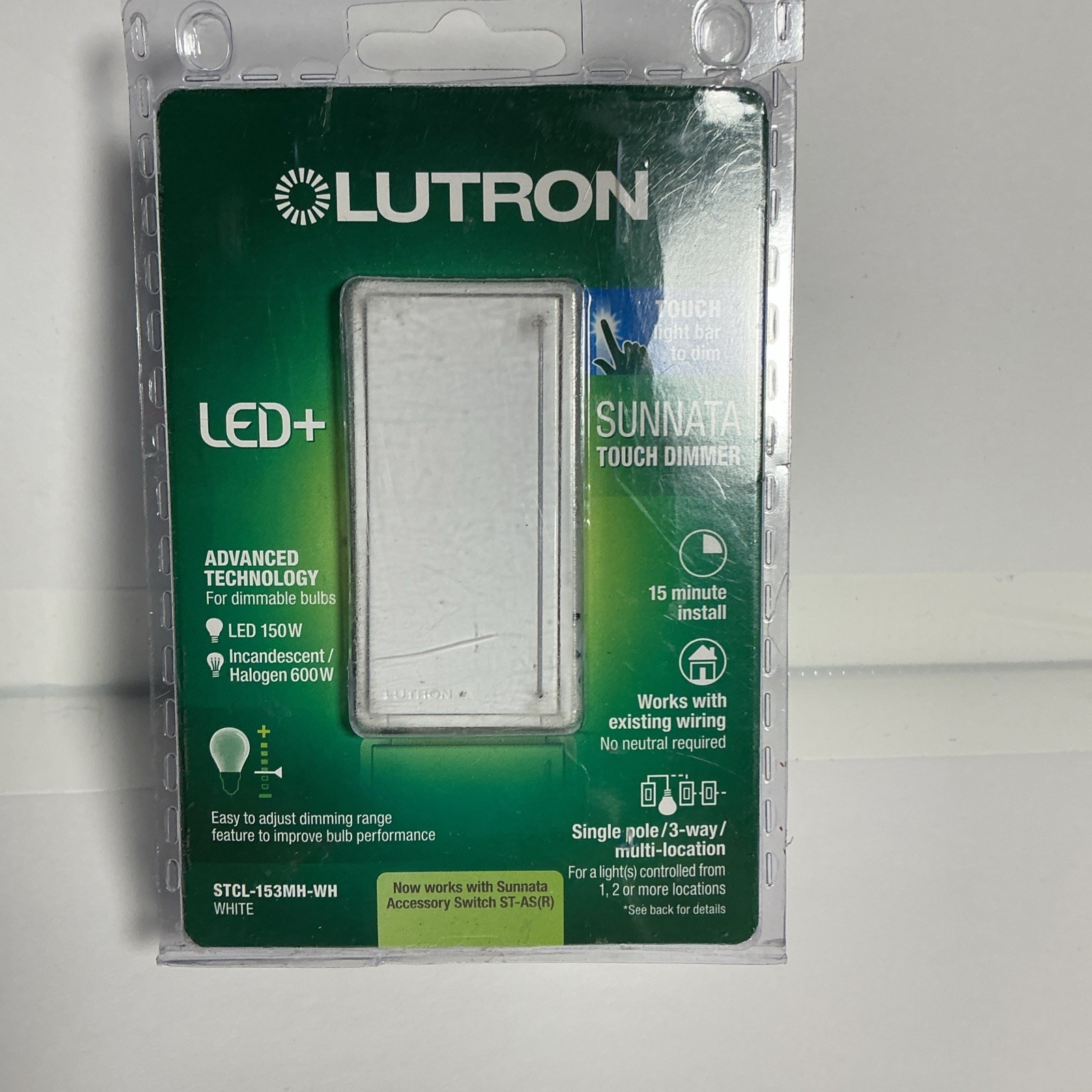 Lutron STCL-153PH-WH LED+ Sunnata Touch Dimmer White NEW