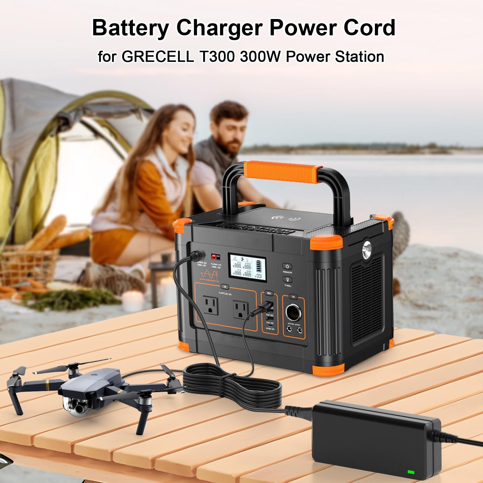 15V AC/DC Adapter Charger for GRECELL T300 300W Power Station 7.5 feet, Black