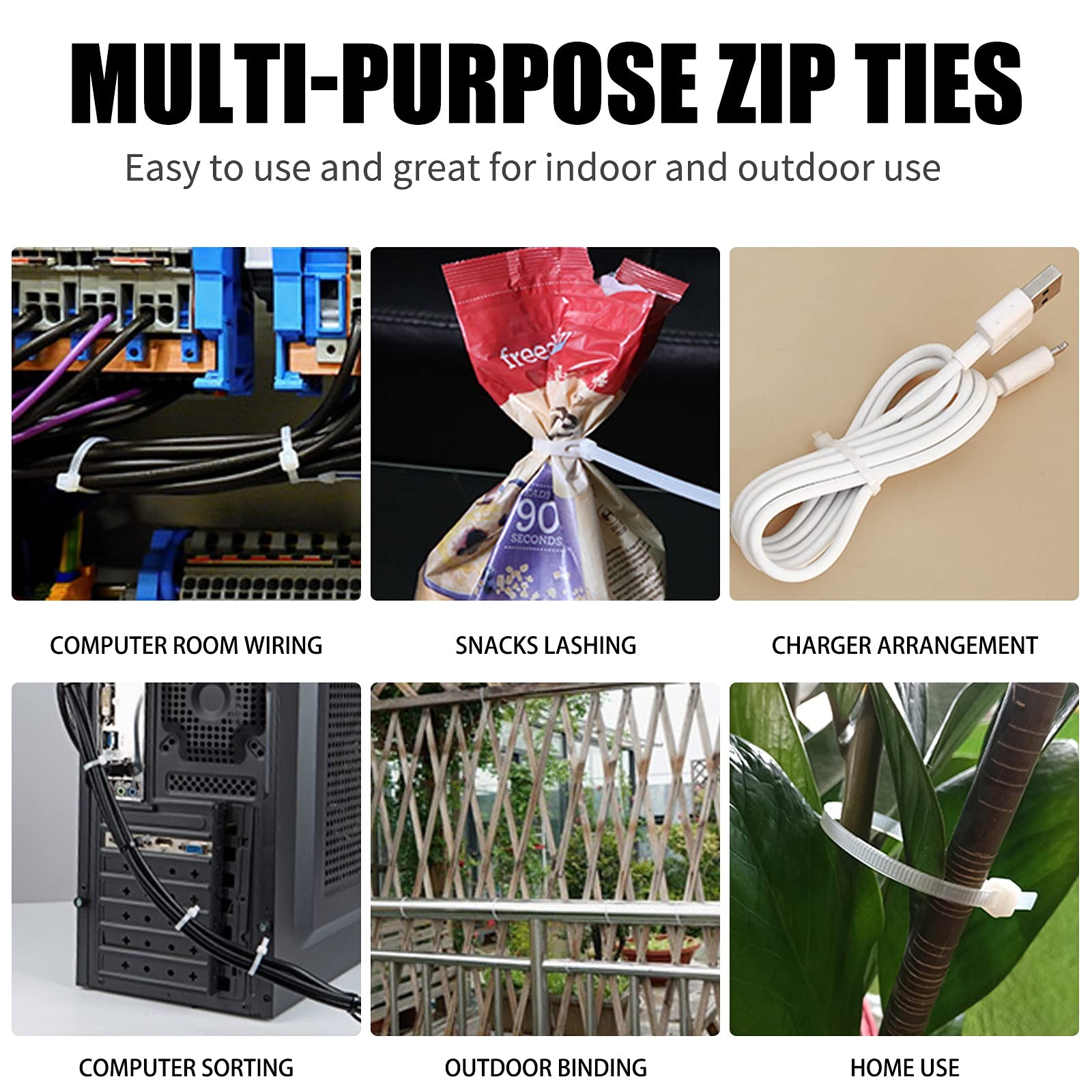 Cable Zip Ties,600 Piece Self-Locking Nylon 4/6/8/10/12 Inch 600 Piece, White