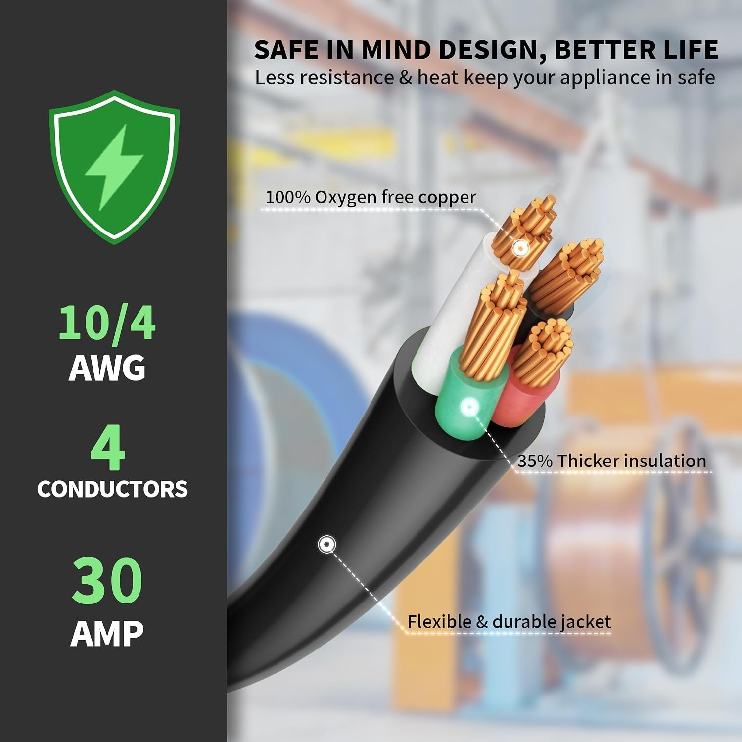 20FT 30 Amp Generator Extension Cord L14-30P/L14-30R, STW Listed | 4 Prong H…