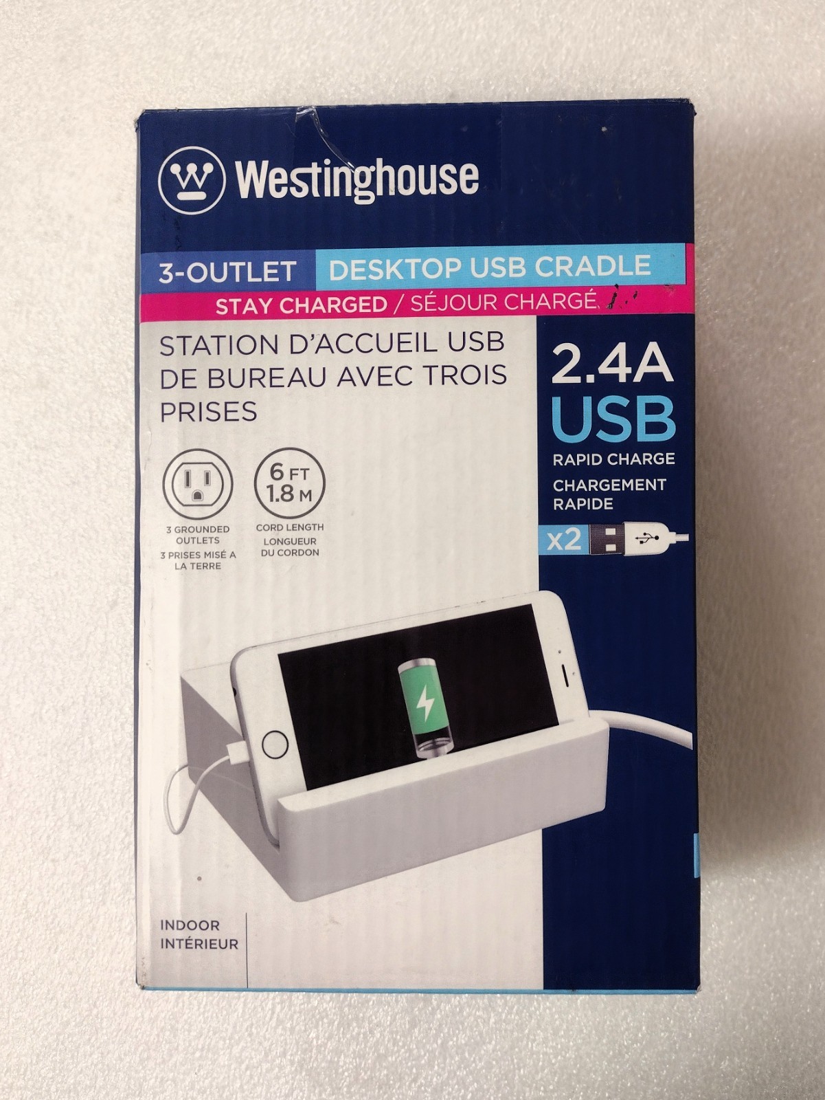 Westinghouse Desktop USB Charging Cradle – 3 Outlet + 2 USB Ports