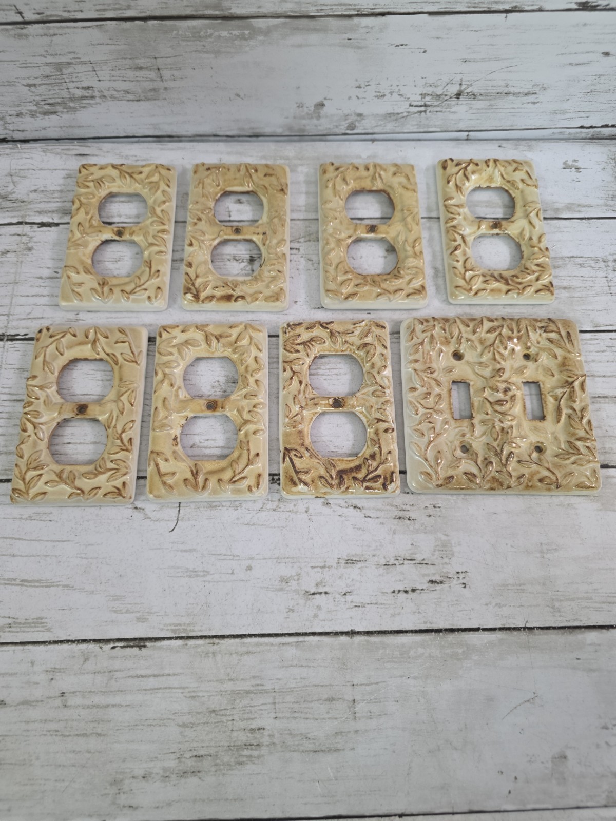 Lot of 8 Vintage Ornate Filigree Leaf Outlet Covers Double Switch Plate Gold Tnt
