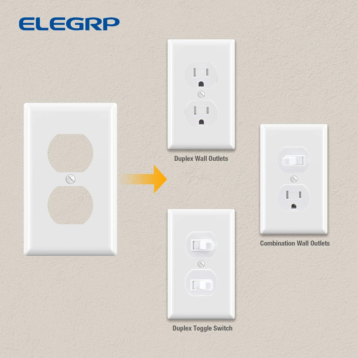10 Pack Duplex Outlet Covers 1 Gang Wall Plate Glossy White Polycarbon UL Listed