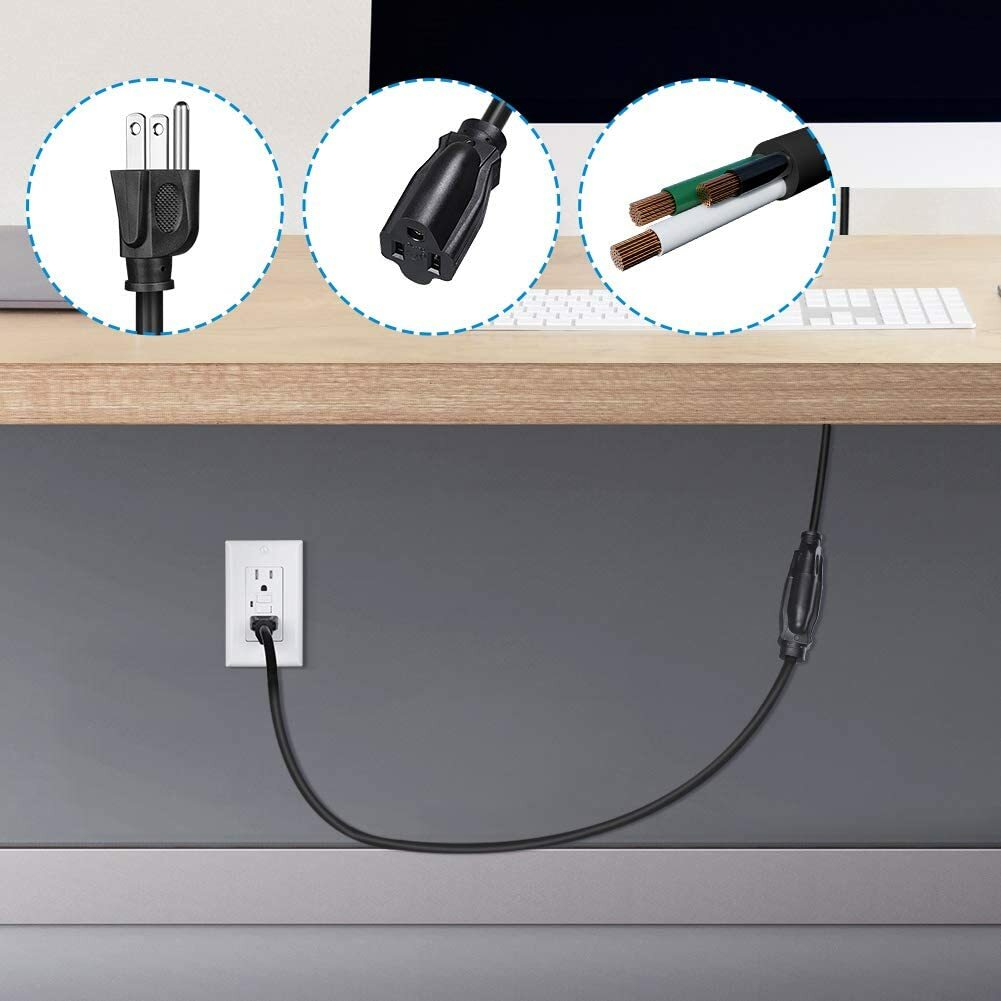 DEWENWILS 2 Pack 3 ft Extension Cord Power Cable 3 Prong Grounded Outlets Plugs