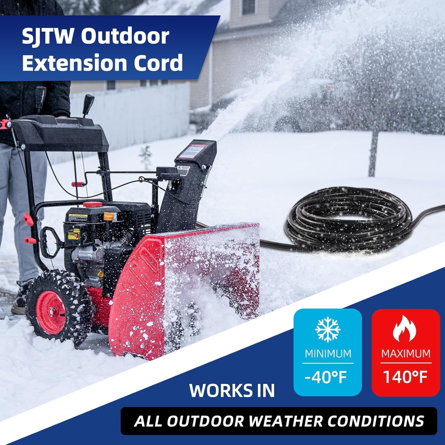50Ft Outdoor Extension Cord w 3 Outlets, 12GA, 15A, 125V, 1875W for Home, Garden