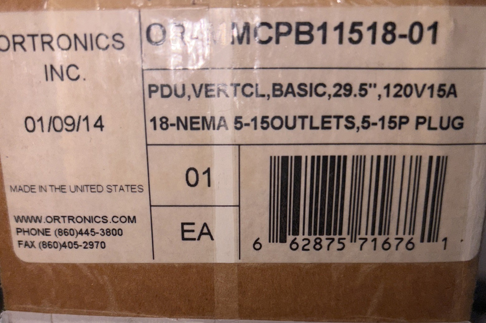 ORTRONICS , PDU, VERTCL, BASIC, 29.5″, 120V15A 18-NEMA 5-15OUTLETS,5-15P PLUG