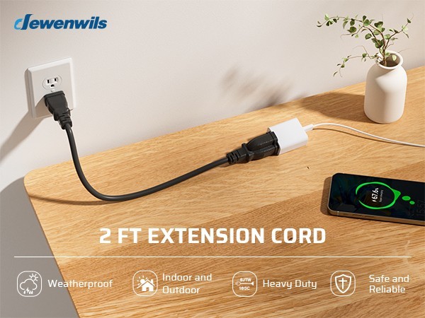 DEWENWILS 3-Pack 2FT Heavy Duty Extension Cord, 16 AWG SJTW Weatherproof