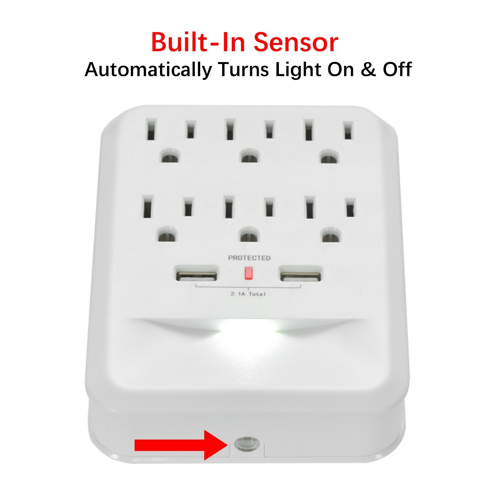 CP (2-Pack) 6-Outlet 600 Joule Wall-Tap w/ 2 USB-A & Nightlight, CP30005
