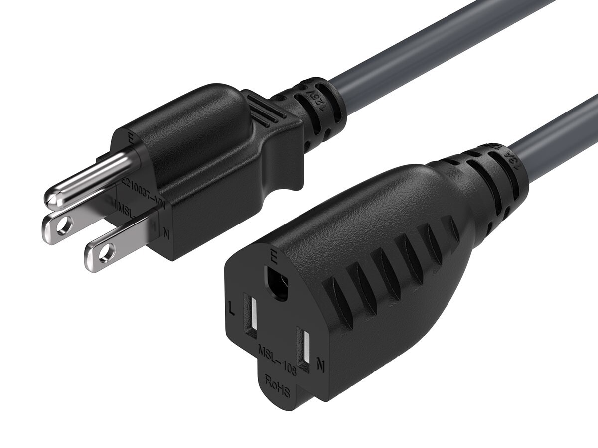 2ft NEMA 5-15P to 5-15R Heavy Duty Power Extension Cord, 16AWG SJT 13A/125V, …