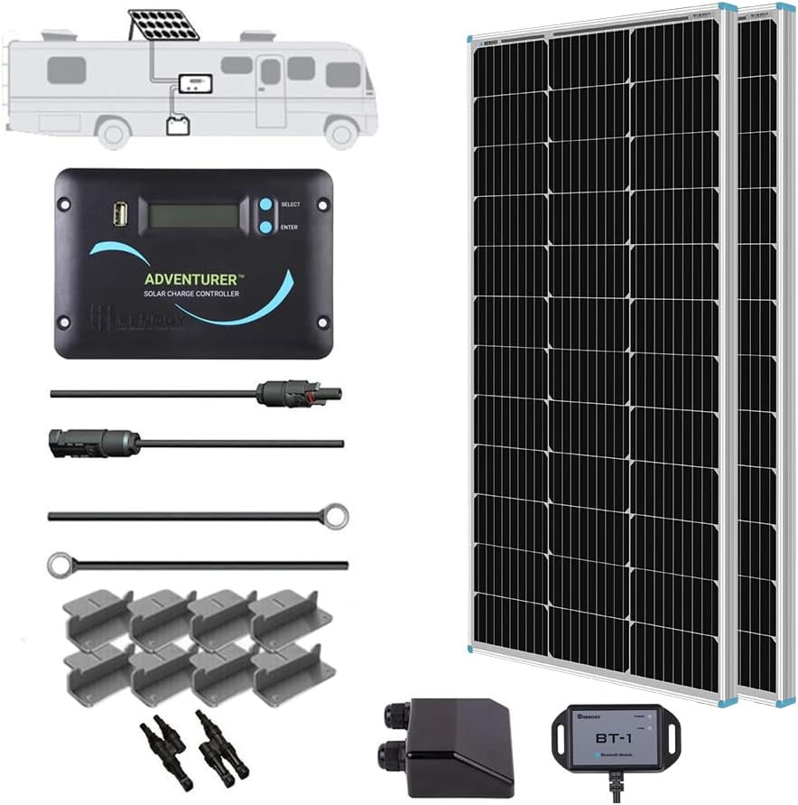 Renogy 200 Watts 12 Volts Monocrystalline RV Solar Panel Kit with Adventurer 30A
