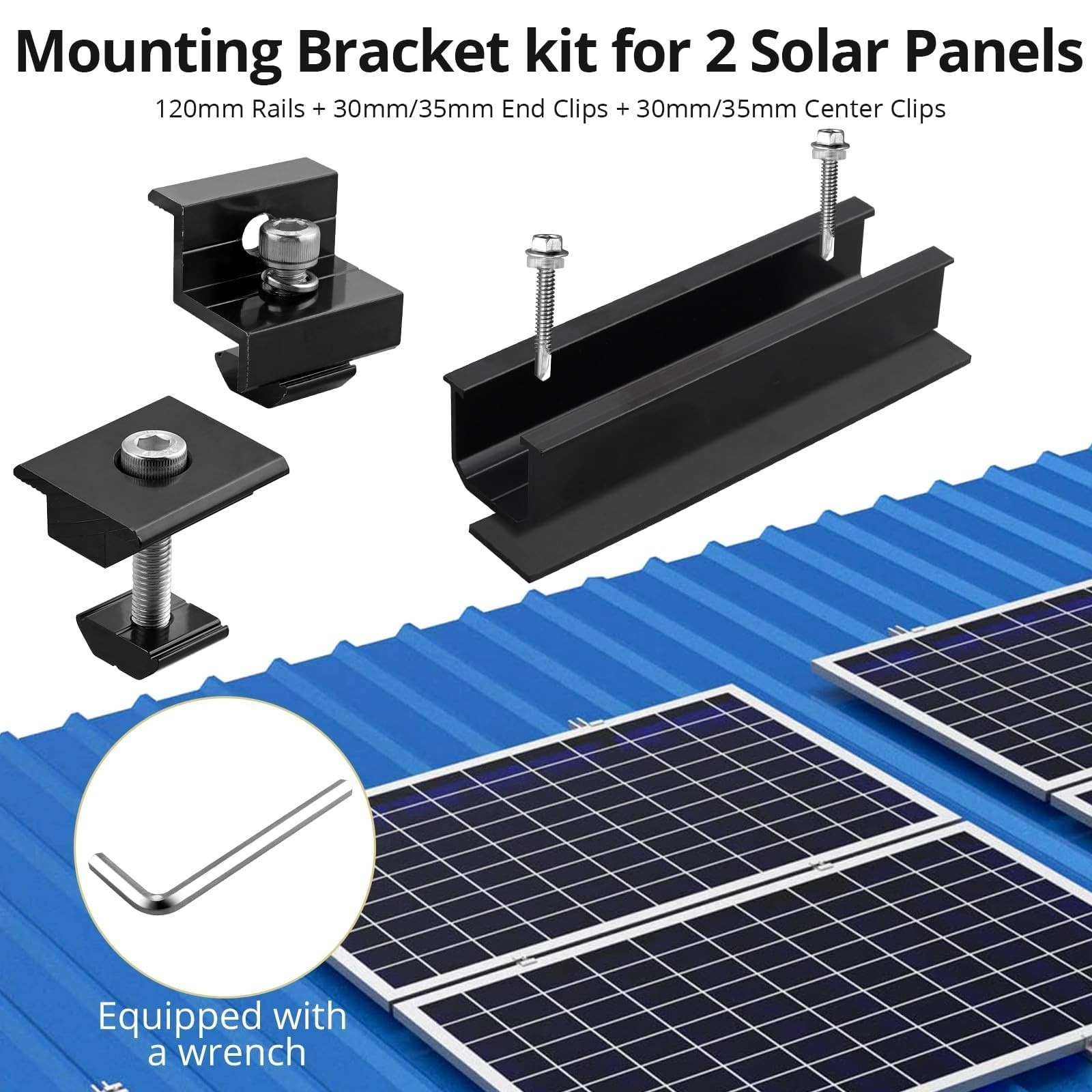 Anbte 6PCS Solar Panel Mounting Kit Roof, 4.72″ Solar Rail & Clamps GR309-GR319