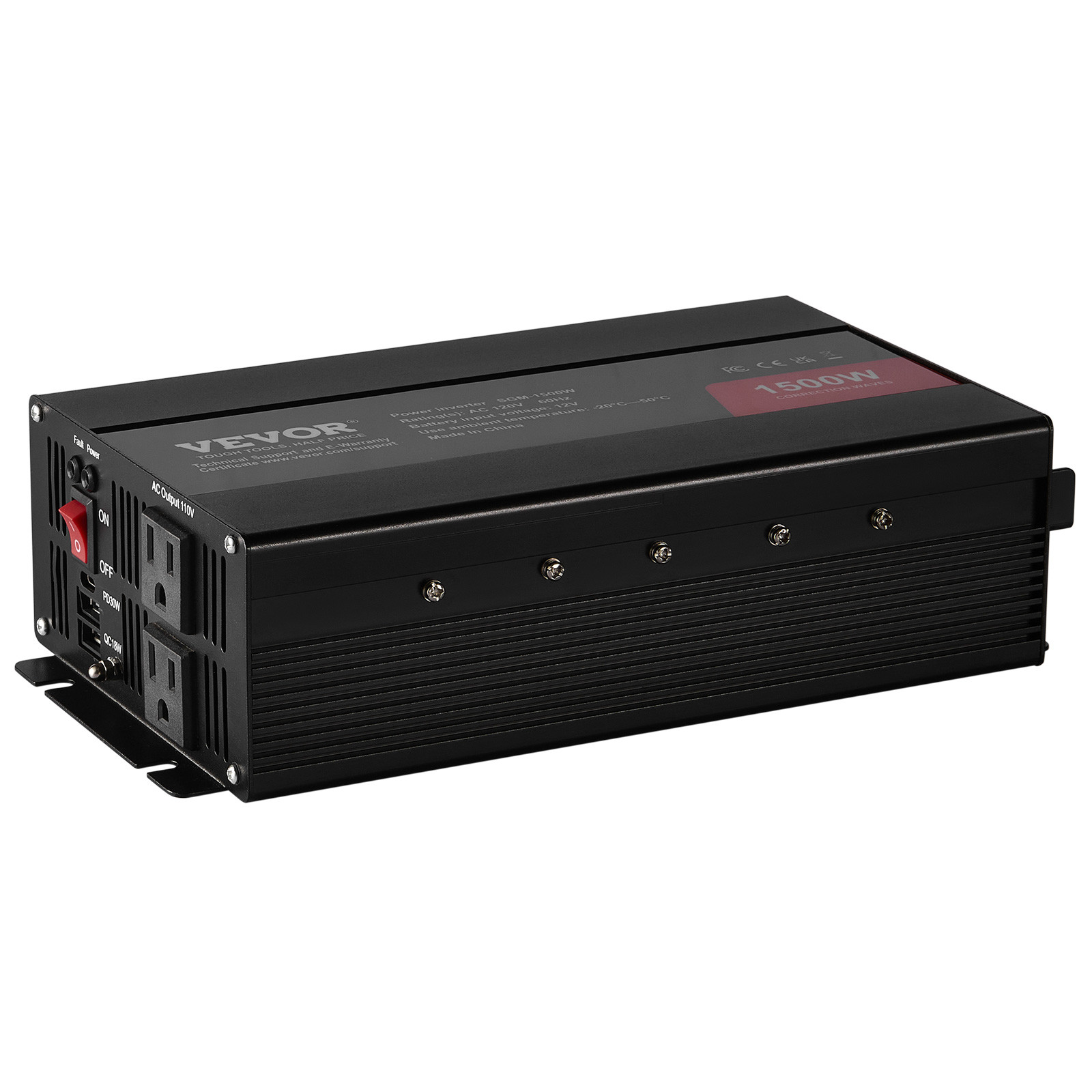 VEVOR Modified Sine Wave Power Inverter 1500W DC12V to AC120V CE FCC Certified