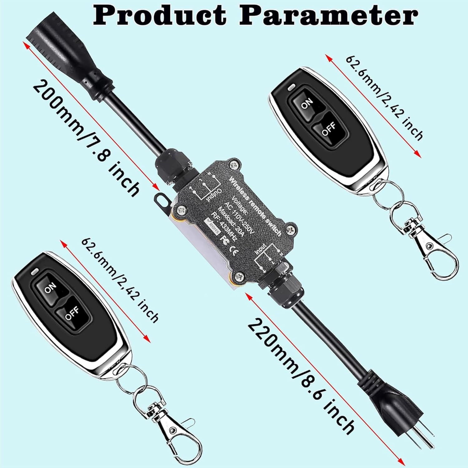 Wireless Remote Control Power Switch Waterproof Outdoor 110V 120V 250V 20A