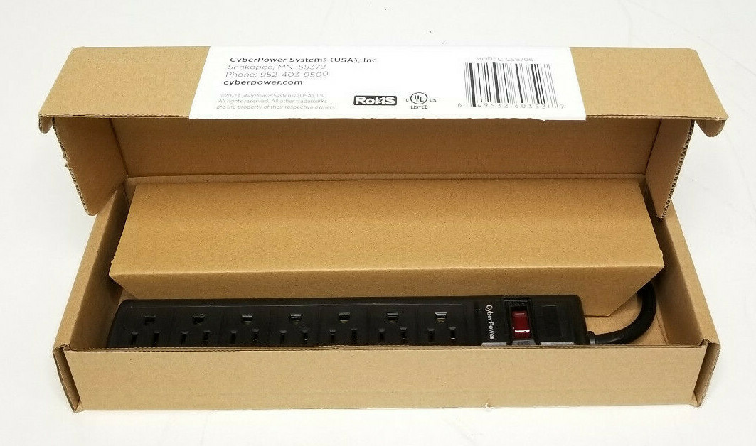 CyberPower CSB706 Essential Surge Protector, 1500J/125V, 7 Outlets, 6ft Cord