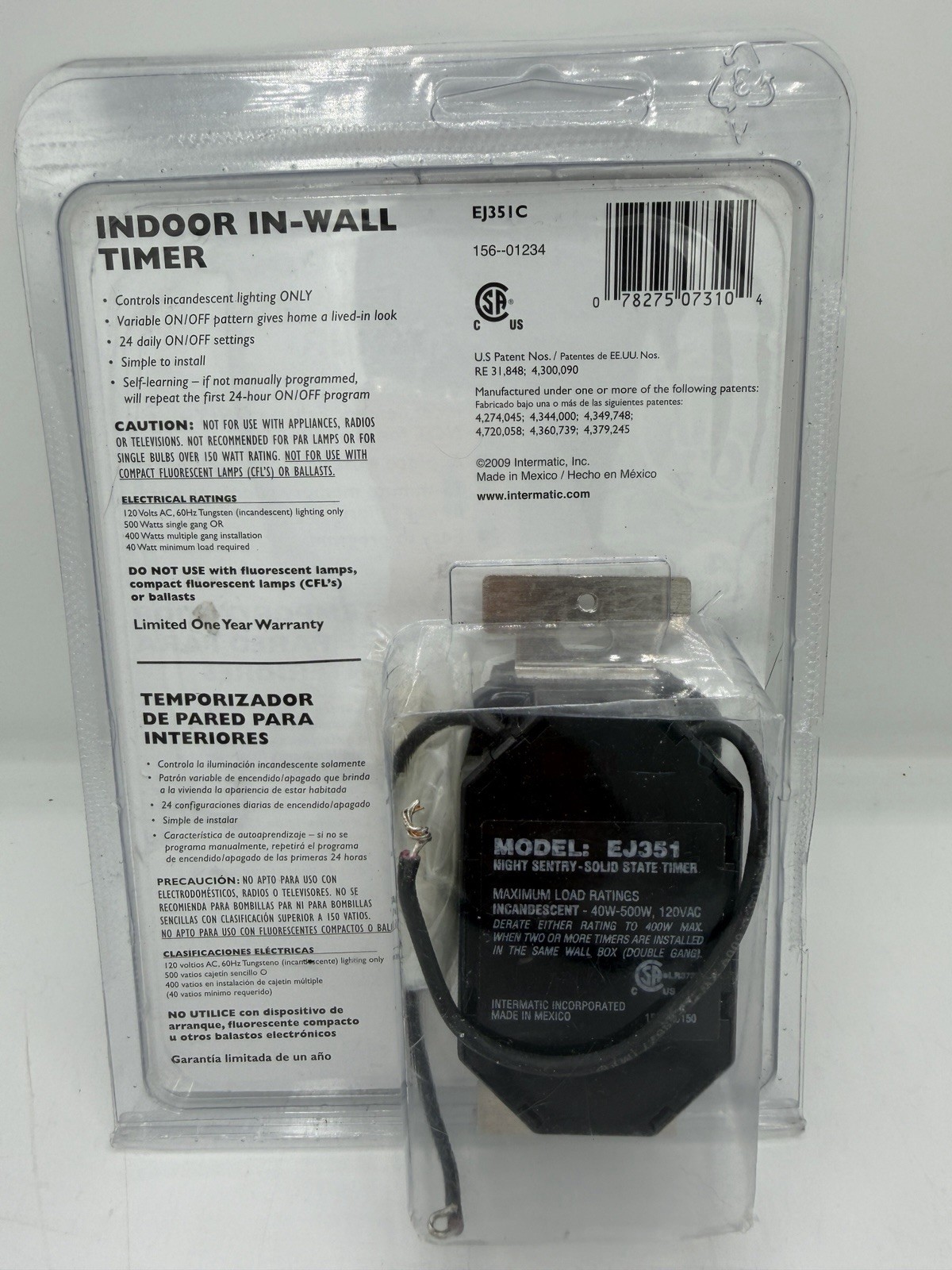INTERMATIC INDOOR WALL SWITCH TIMER CONTROL LIGHTING MODEL EJ351C NEW Open Box