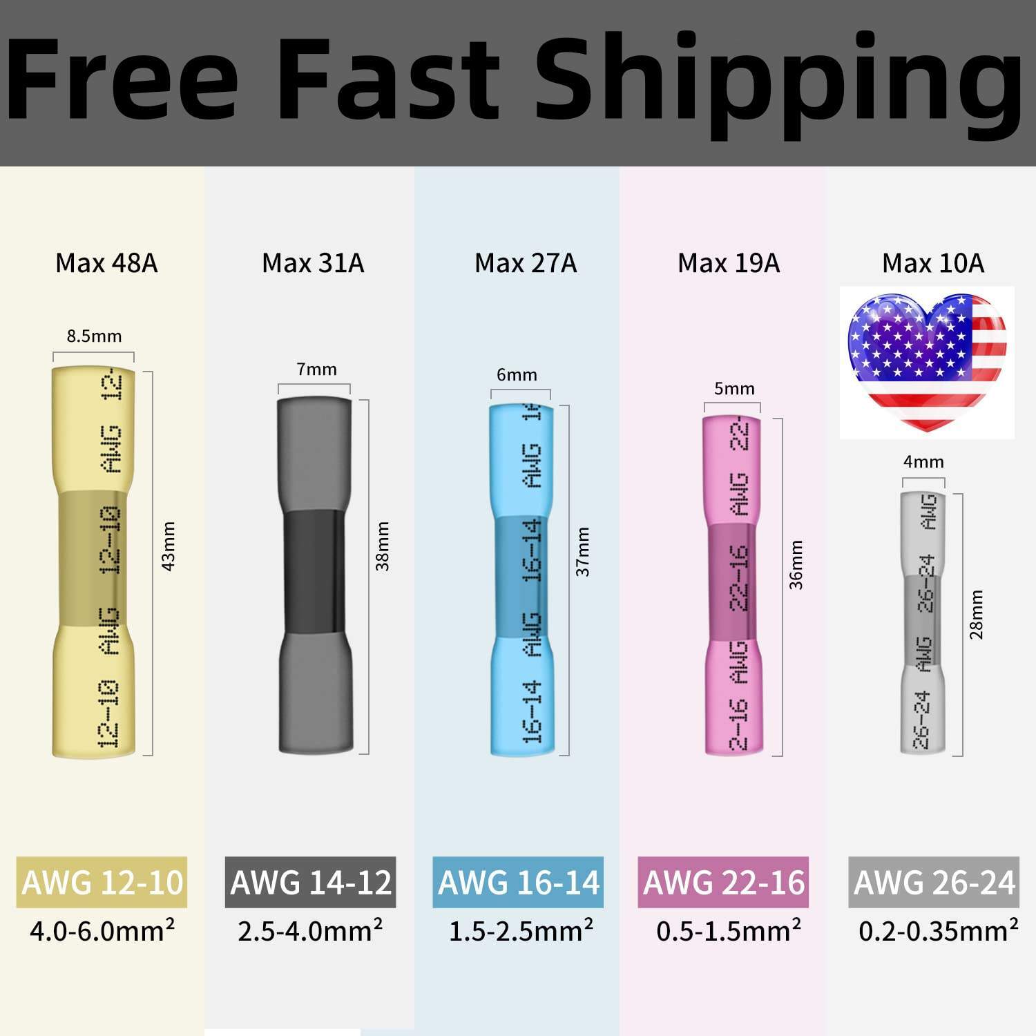 50-500PCS Waterproof Heat Shrink Butt Wire Splice Crimp Connectors Terminals Kit