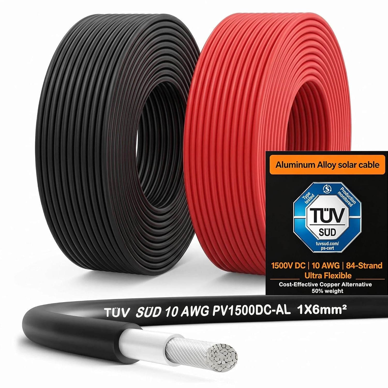 10 AWG Solar Panel Wire 2×20 FT, 1500V DC PV Wires, 6mm² Flexible 84 Strands …