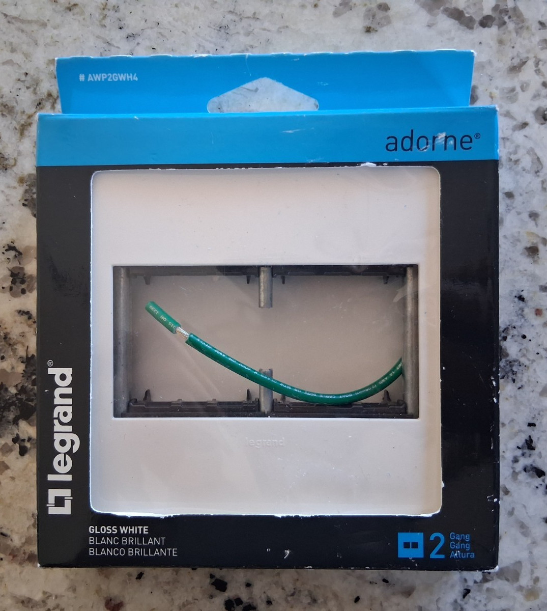 Legrand Adorne AWP2GWH4 2 Gang Wall Plate 1 Glossy White NEW NOB