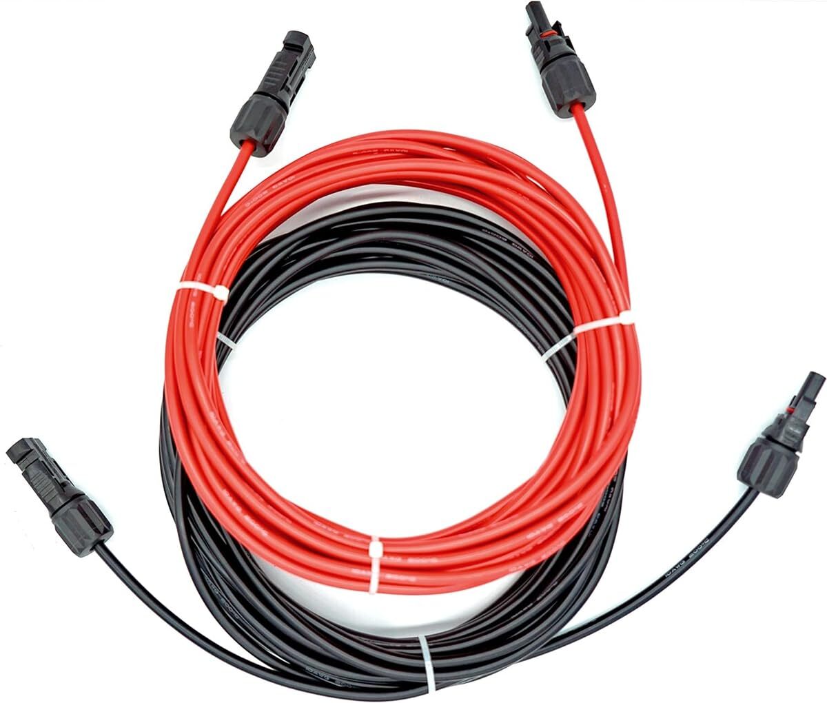 Black+Red 10 AWG Solar Panel Extension Cable Silicone Flexible Wire Connectors