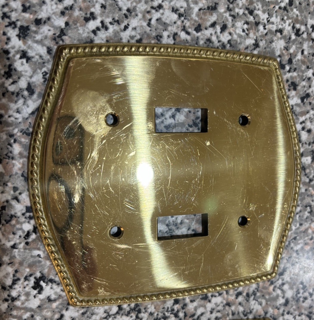 Vintage Brass Rope Design Double Toggle Switch Wall Plate 4.75″x5.5″ Taiwan Made