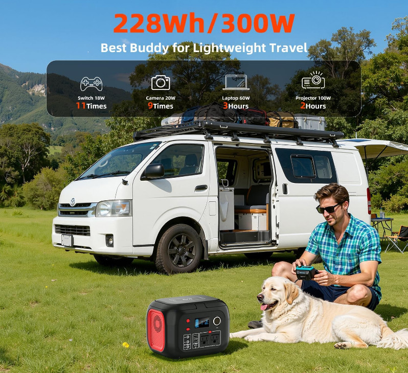 Estación de Energía Solar 300W 228Wh con AC Onda Pura para Camping y CPAP, Nuevo
