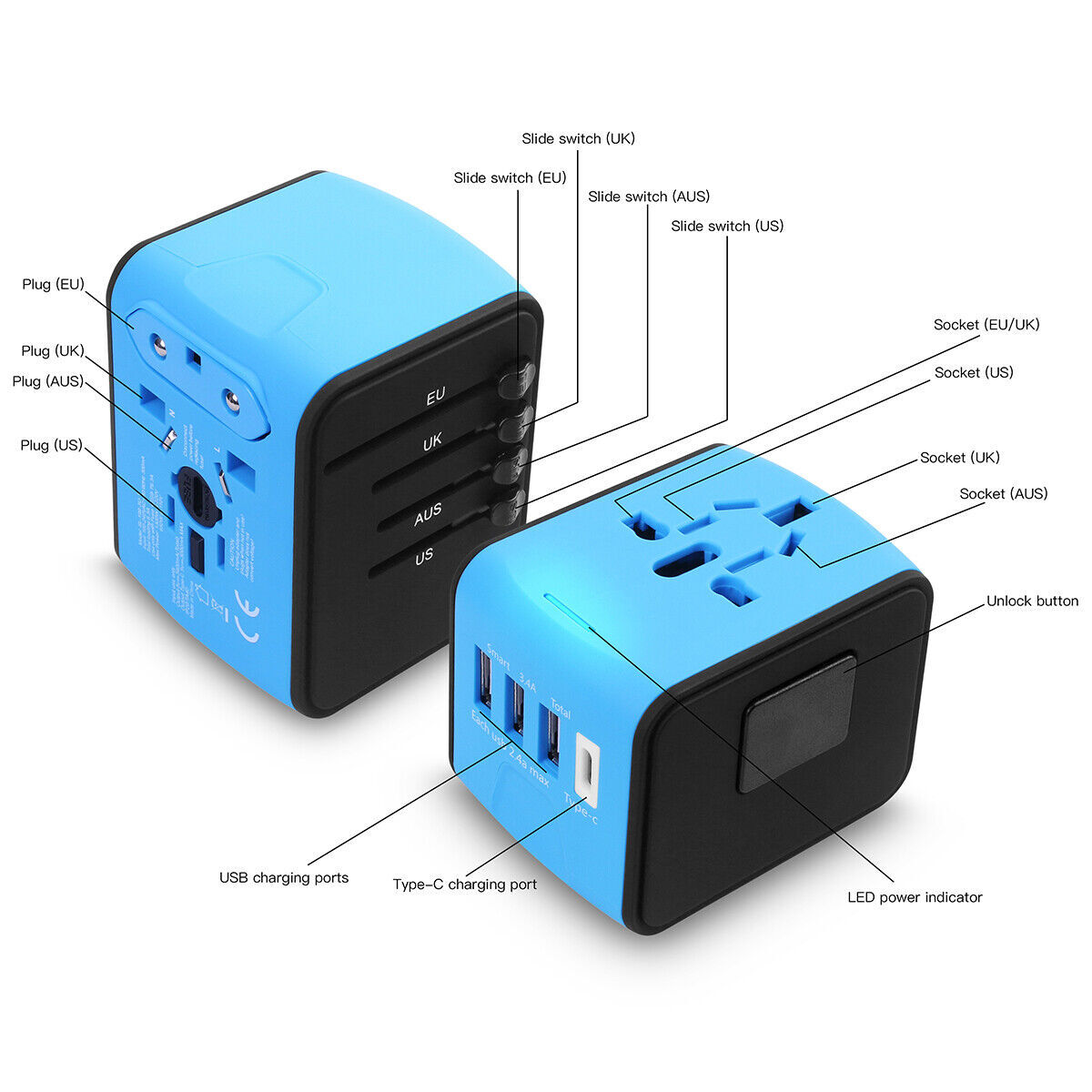 Universal Travel Adapter Converter International USB Wall Charger AC Power Plug