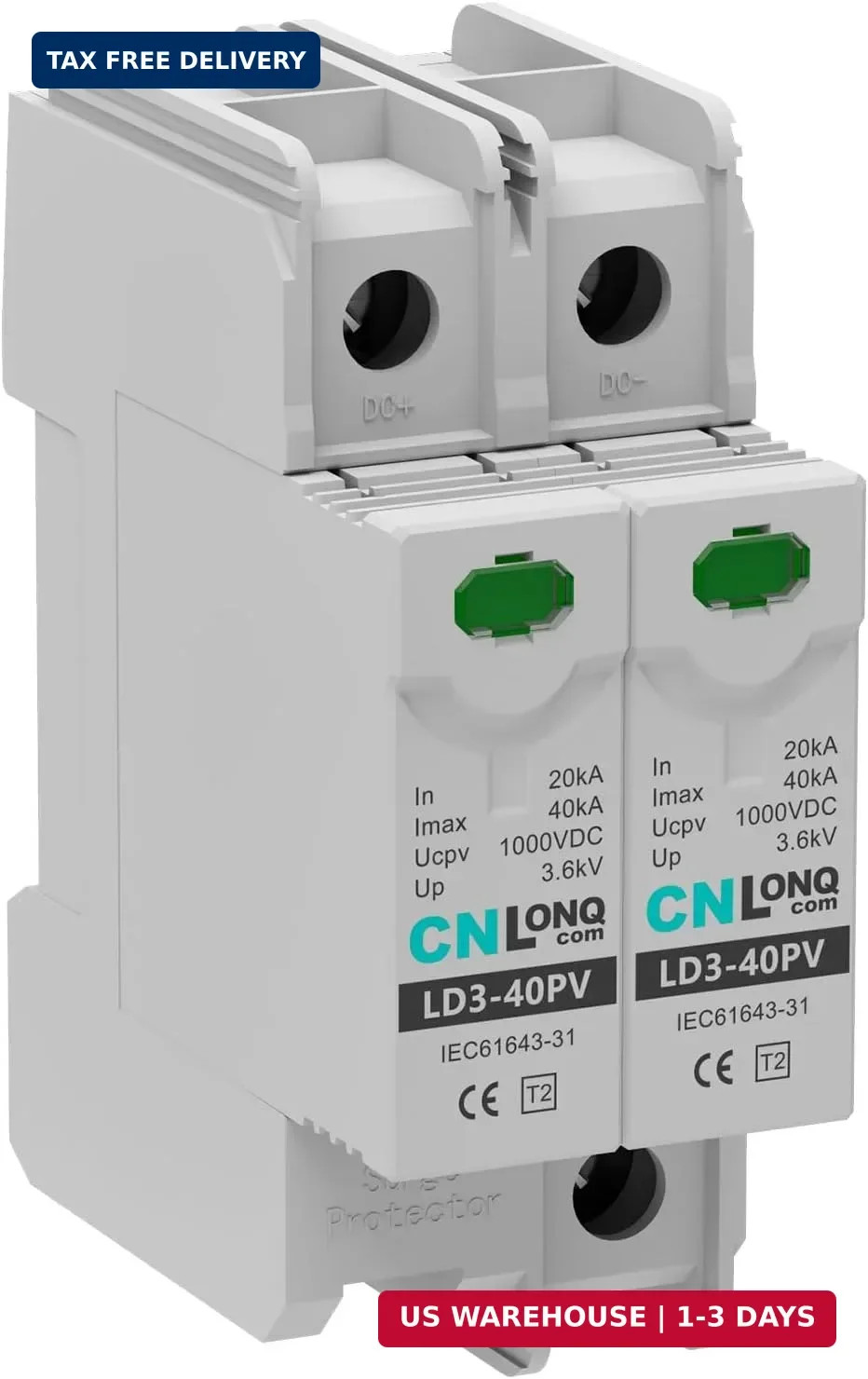 CNLONQ Voltage Surge Protector DC 1000V 2P 40KA Solar PV Lightning Arrester Devi
