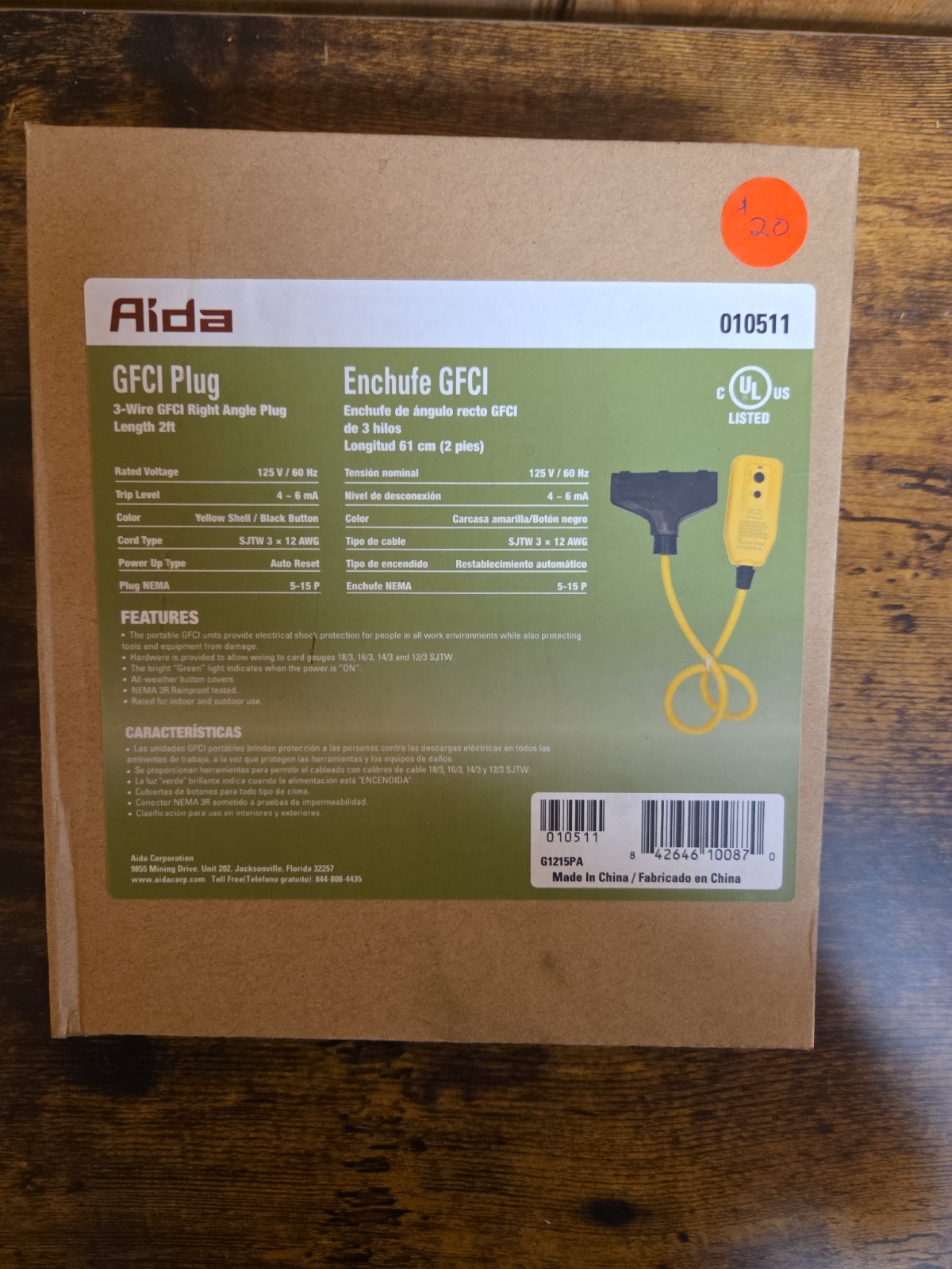 Aida 010511 Triple Tap With Right Angle GFCI Plug 2FT
