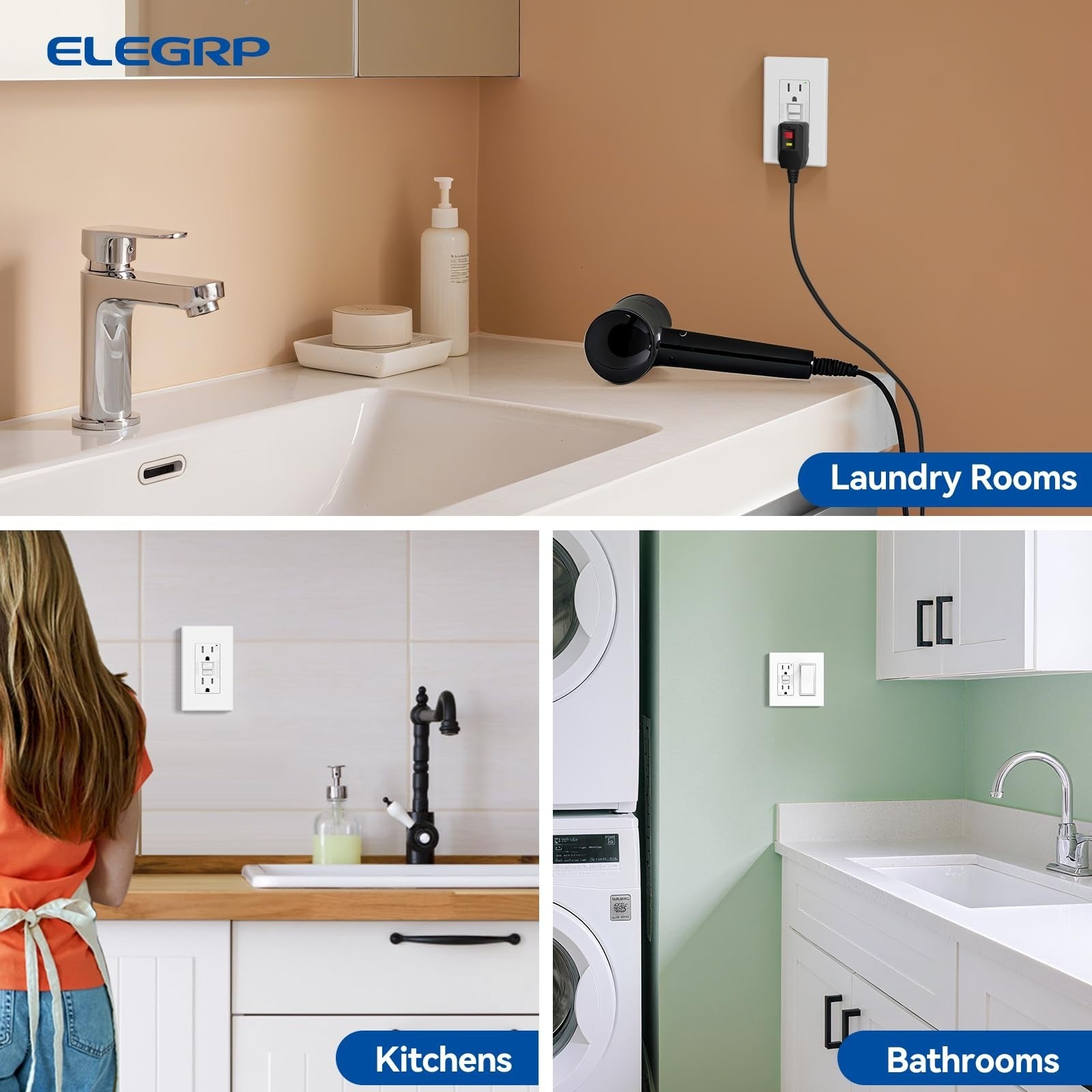 ELEGRP GFCI Outlet 15 Amp, Self-Test GFI Electrical Outlet, Matte White