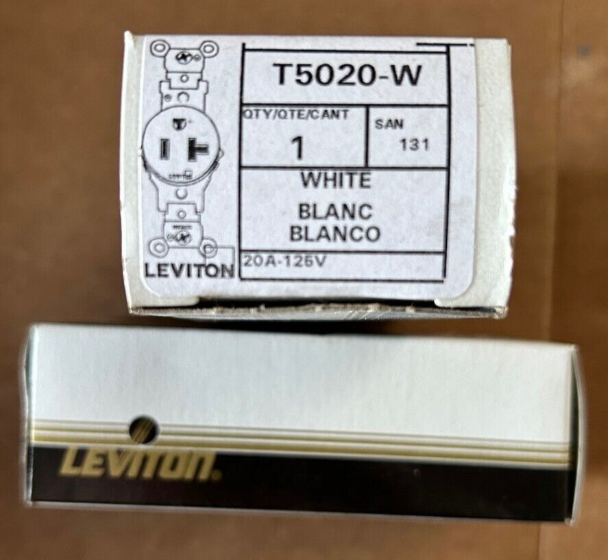 Leviton T5020-W White 20-Amp 125-Volt NEMA 5-20R Single Tamper Receptacle Spec
