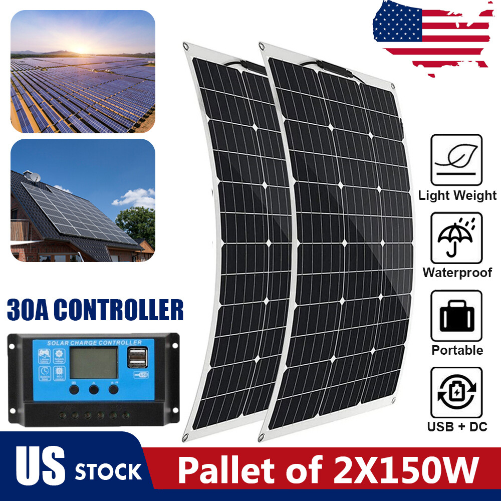 Bifacial Solar Panels Pallet of 2 x 150 Watt 12 Volt Charger Solar Panels Kit