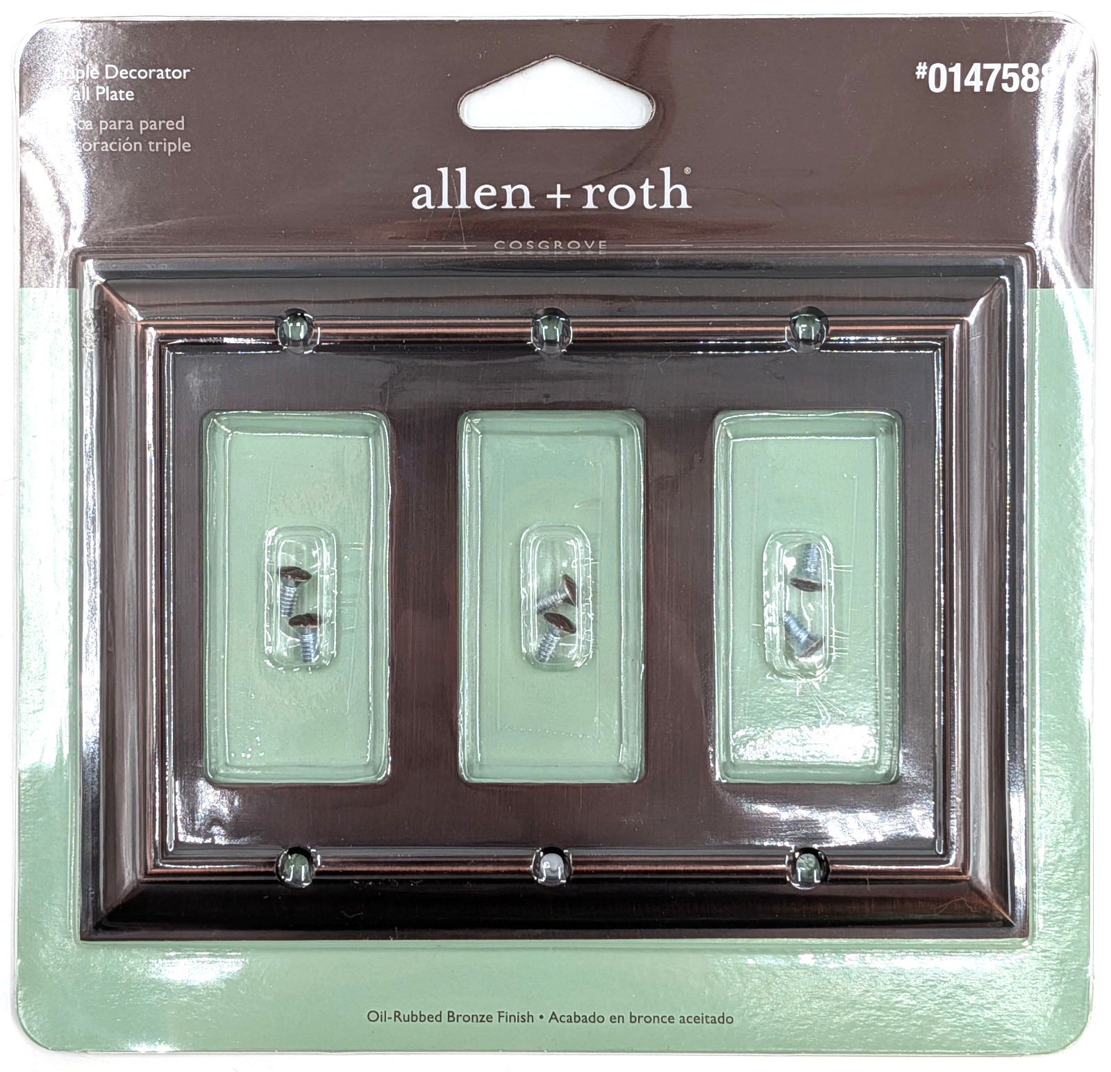 allen + roth “Cosgrove” Oil Rubbed Bronze Triple Decorator Wall Plate, 3 Gang