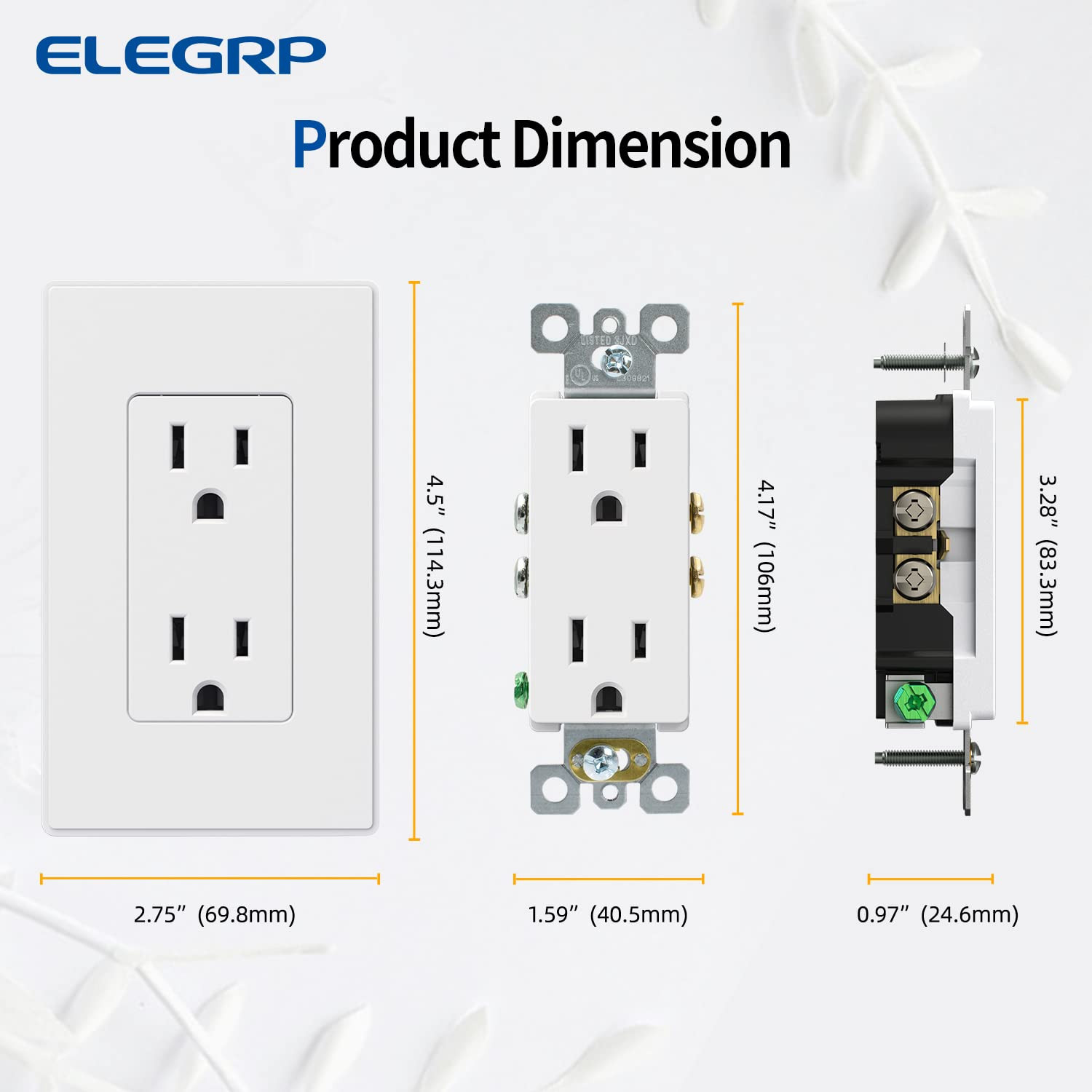 Matte White Standard Decorator Electrical Wall Receptacle Outlet, 15A 125V, 2 Po