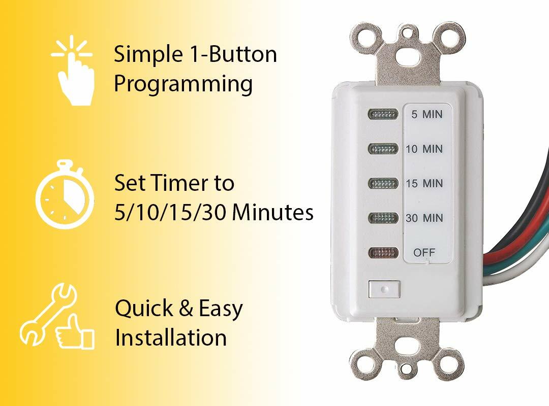 Electrical Bathroom Fan Auto Shut Off Countdown Switch Timer, 30-15-10-5 Minute